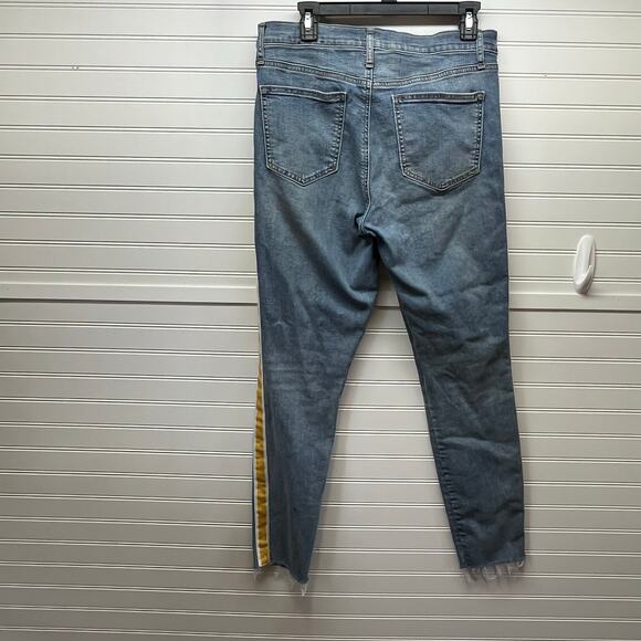 GAP Denim True Skinny High Rise Jeans W/Yellow Stripe on Side of Legs Size 31T - Picture 2 of 11